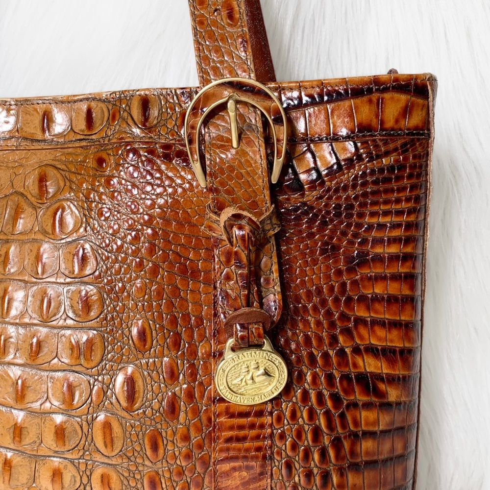 SOLD-Brahmin Vintage Toasted Almond Croc Embossed Ombre Leather Tote - Picture 2 of 12